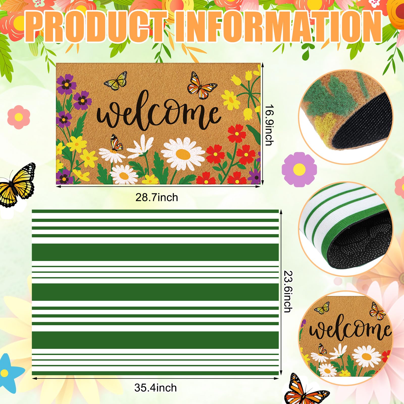 Tinideya green and white striped rug for porch decor.