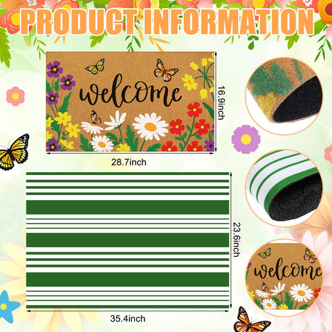 Tinideya green and white striped rug for porch decor.