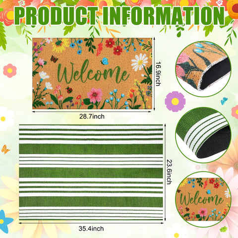 Tinideya green and white striped mat ideal for outdoor entry.