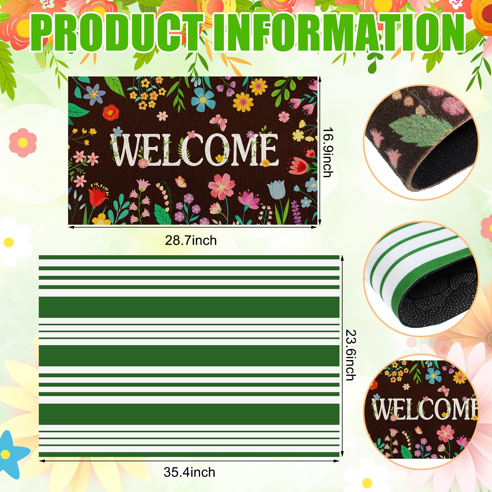 Tinideya green and white striped rug complements indoor and outdoor spaces.