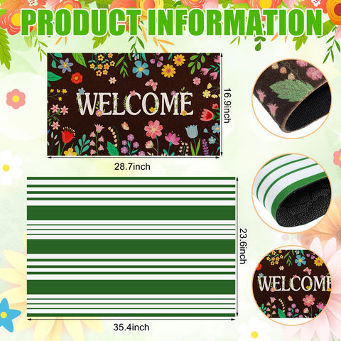 Tinideya green and white striped rug complements indoor and outdoor spaces.