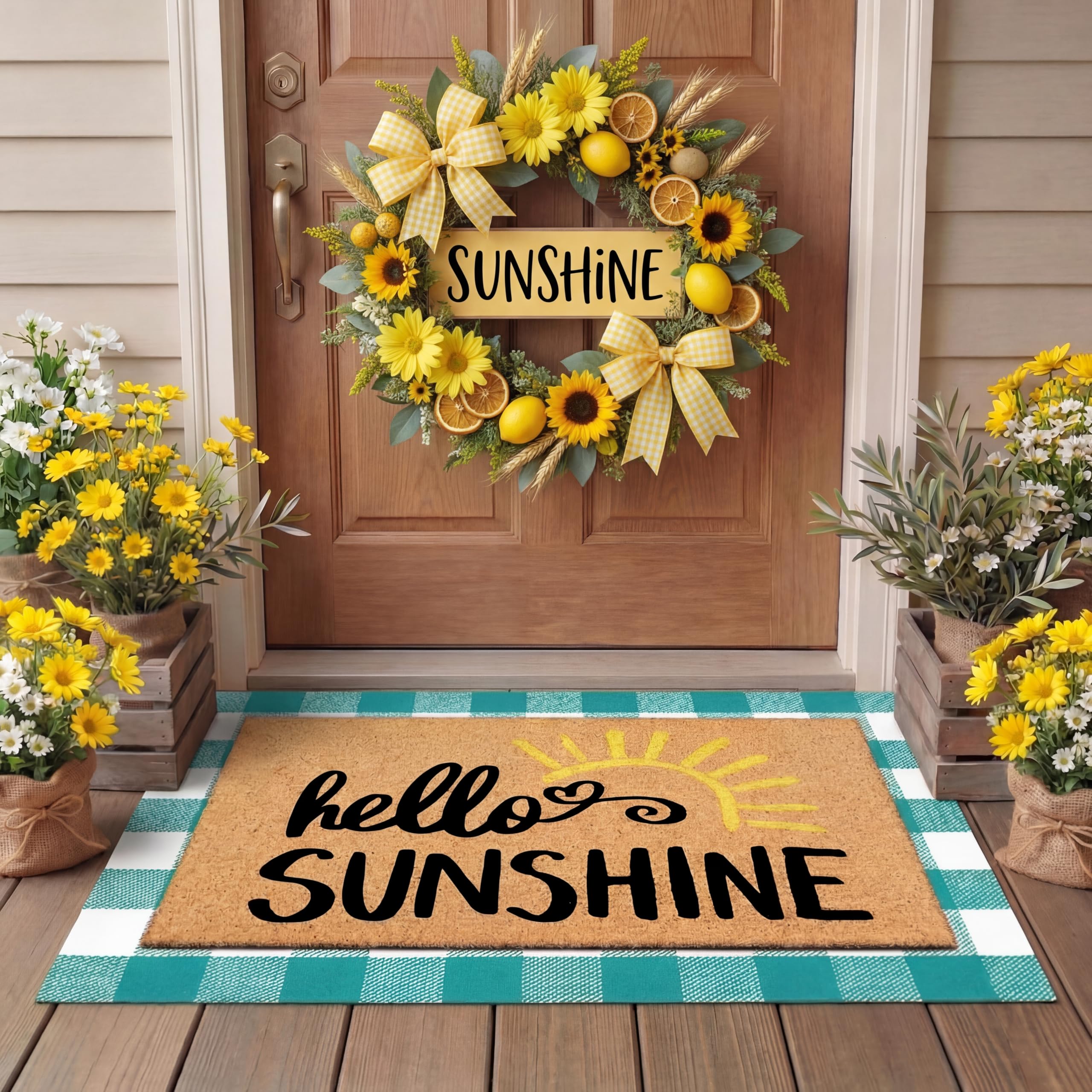 Tinideya hello sunshine print welcome mat with warm curb appeal