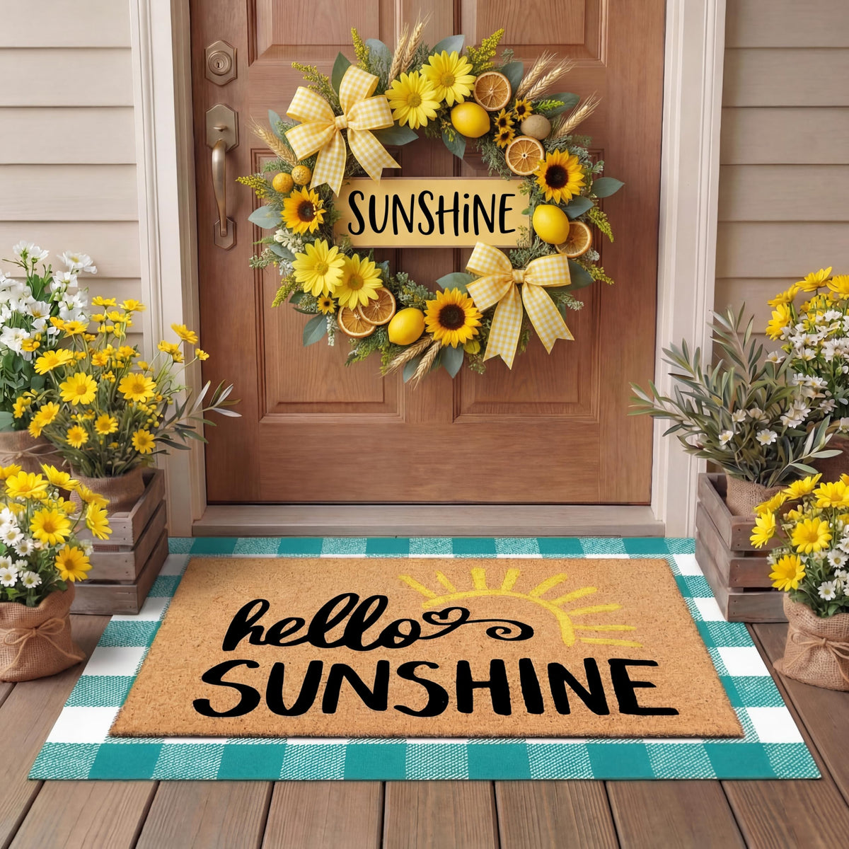 Tinideya hello sunshine print welcome mat with warm curb appeal