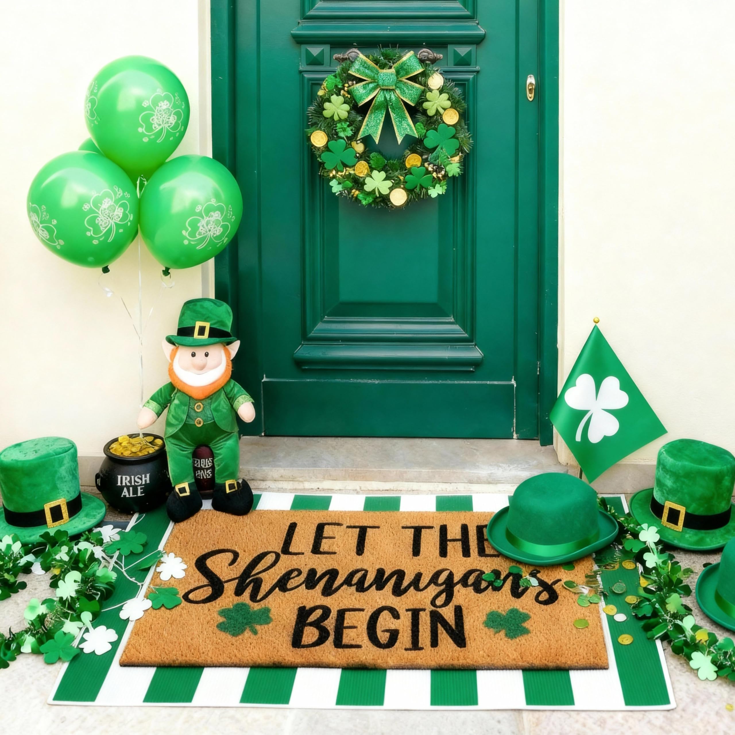 Tinideya Irish Festival door mat with green white stripe at entrance