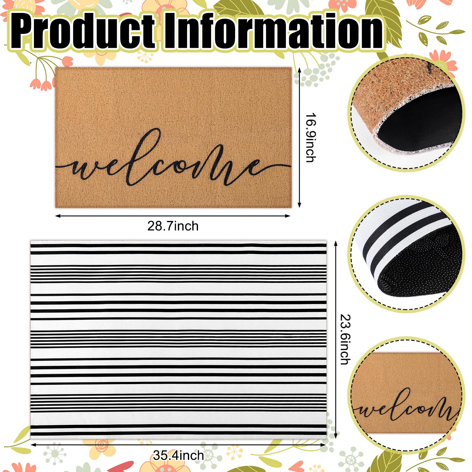 Tinideya non-slip backing mat keeps entryways secure and stable.