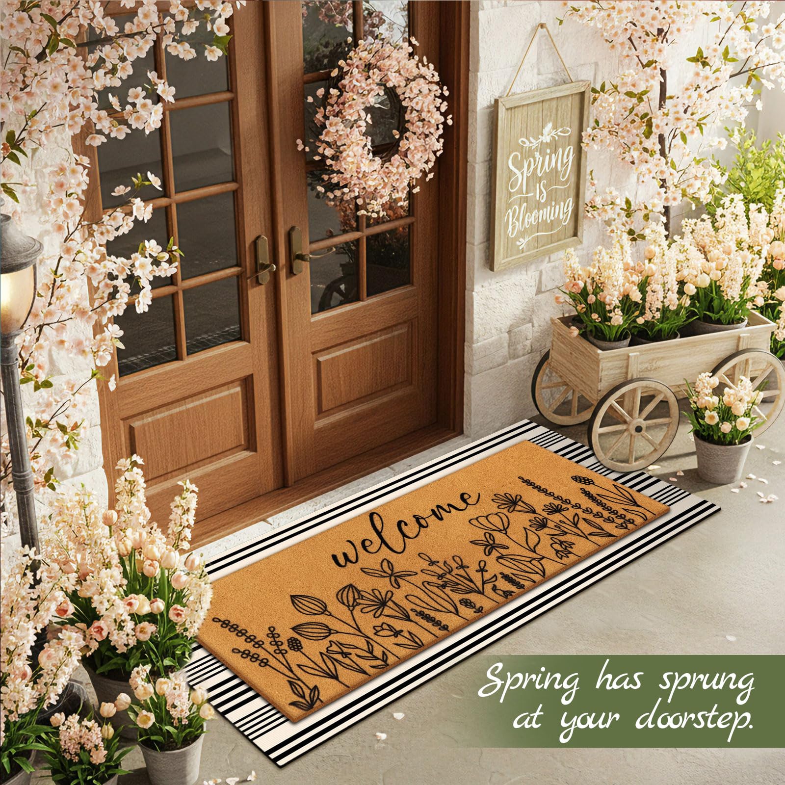 Tinideya non-slip rubber-backed doormat stays put on wet days.