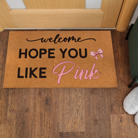 Tinideya pink coir doormat closeup texture shows durable fibers and dirt-trapping appeal.