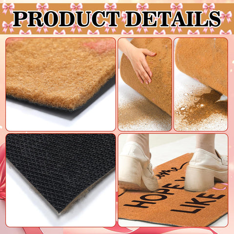 Tinideya pink coir doormat on front porch adds charm and functional dirt trapping.