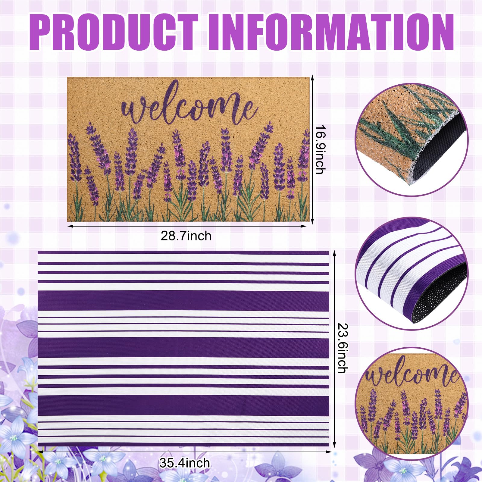 Tinideya purple and white striped mat boosts curb appeal at doors.