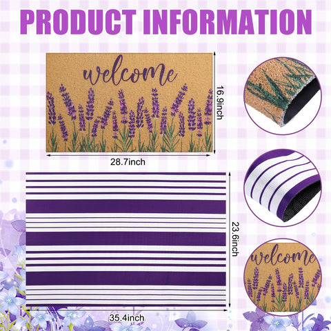 Tinideya purple and white striped mat boosts curb appeal at doors.