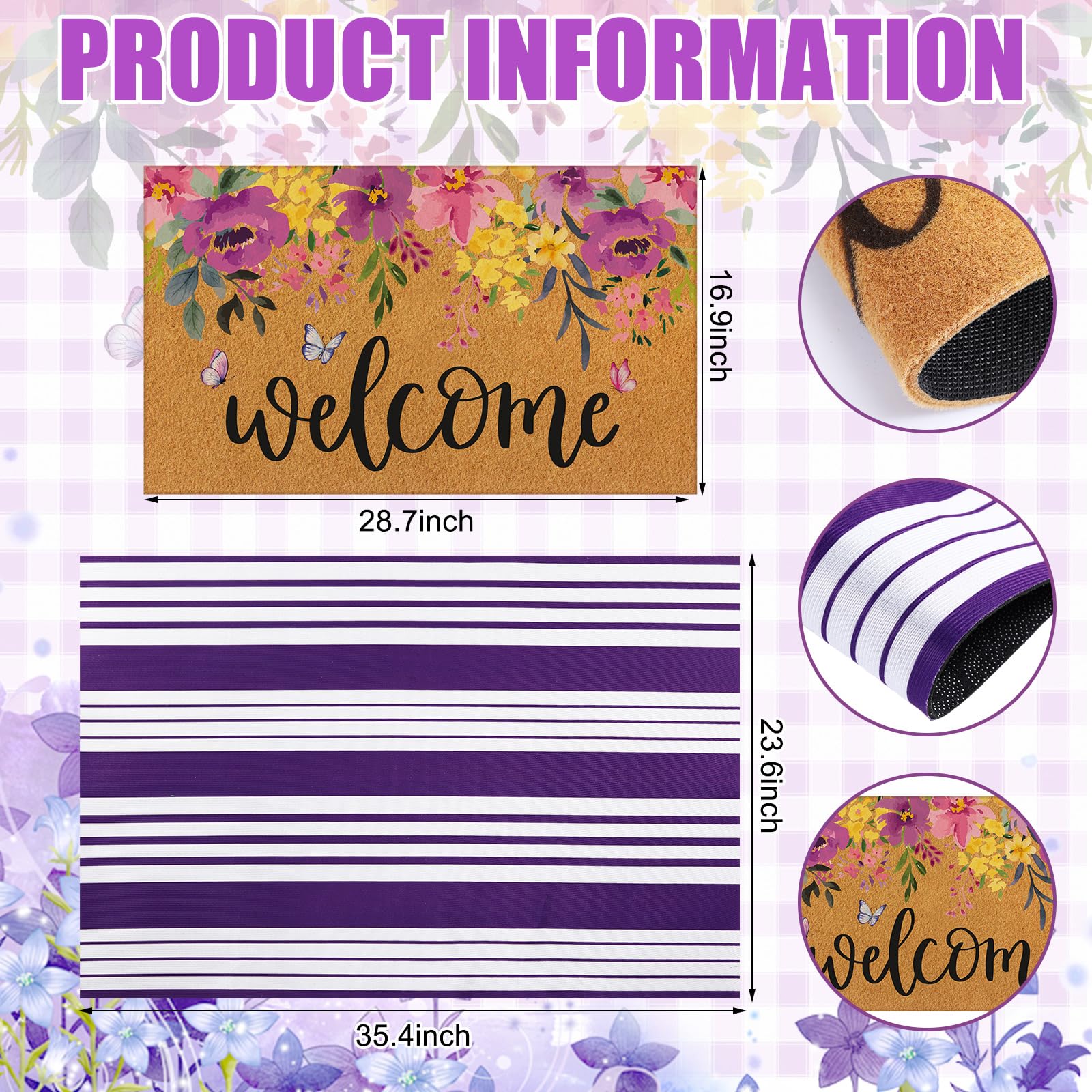 Tinideya purple and white striped rug adds color and style to entryways.