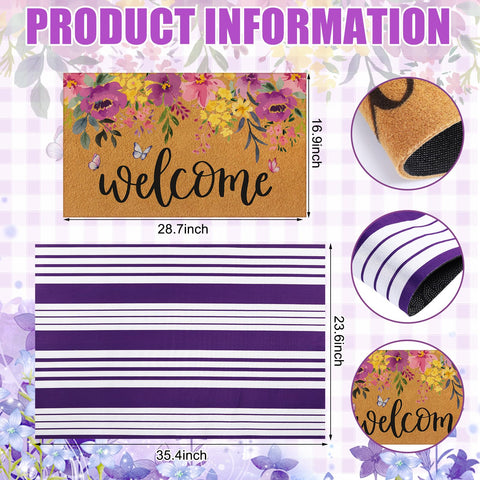 Tinideya purple and white striped rug adds color and style to entryways.