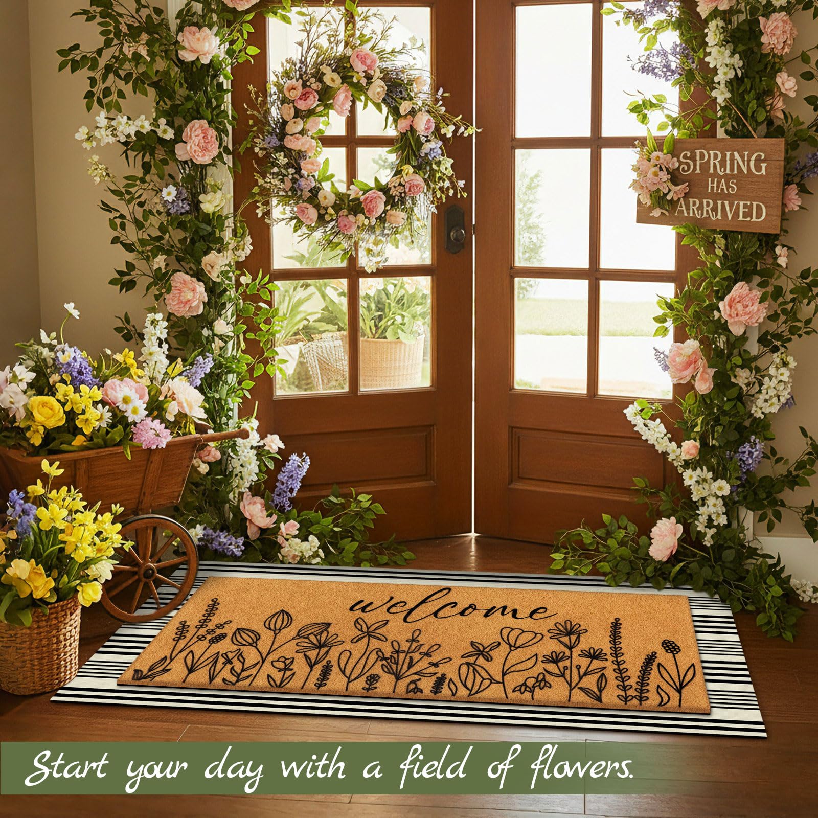 Tinideya spring doormat two-piece set offers coordinated porch protection.