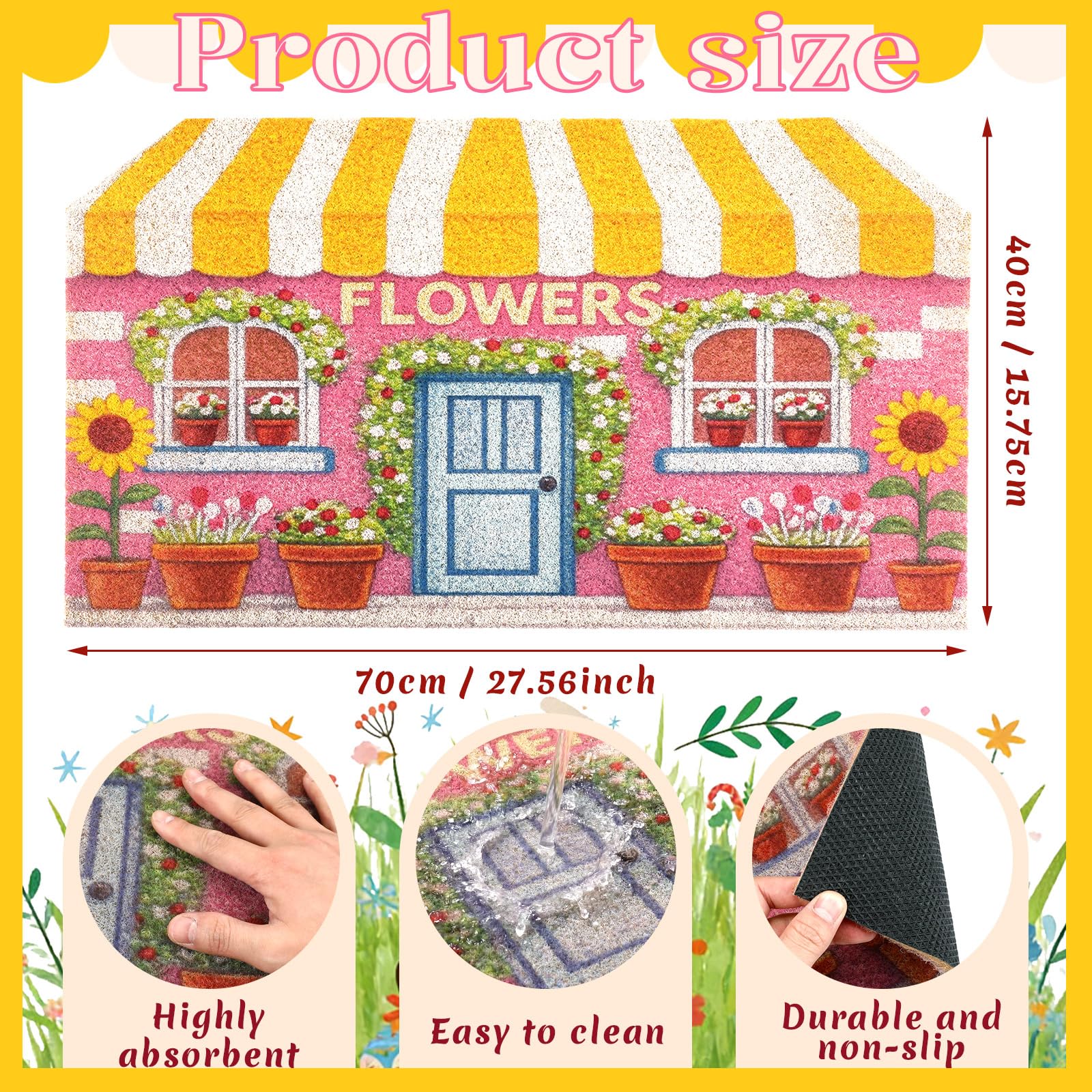 Tinideya Spring Doormat featuring sunflowers and window motifs at your doorstep.