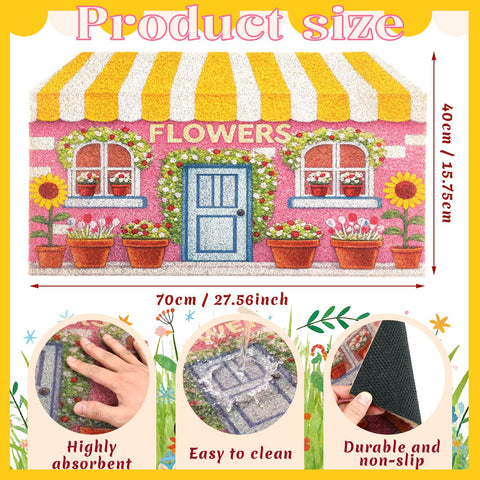 Tinideya Spring Doormat featuring sunflowers and window motifs at your doorstep.