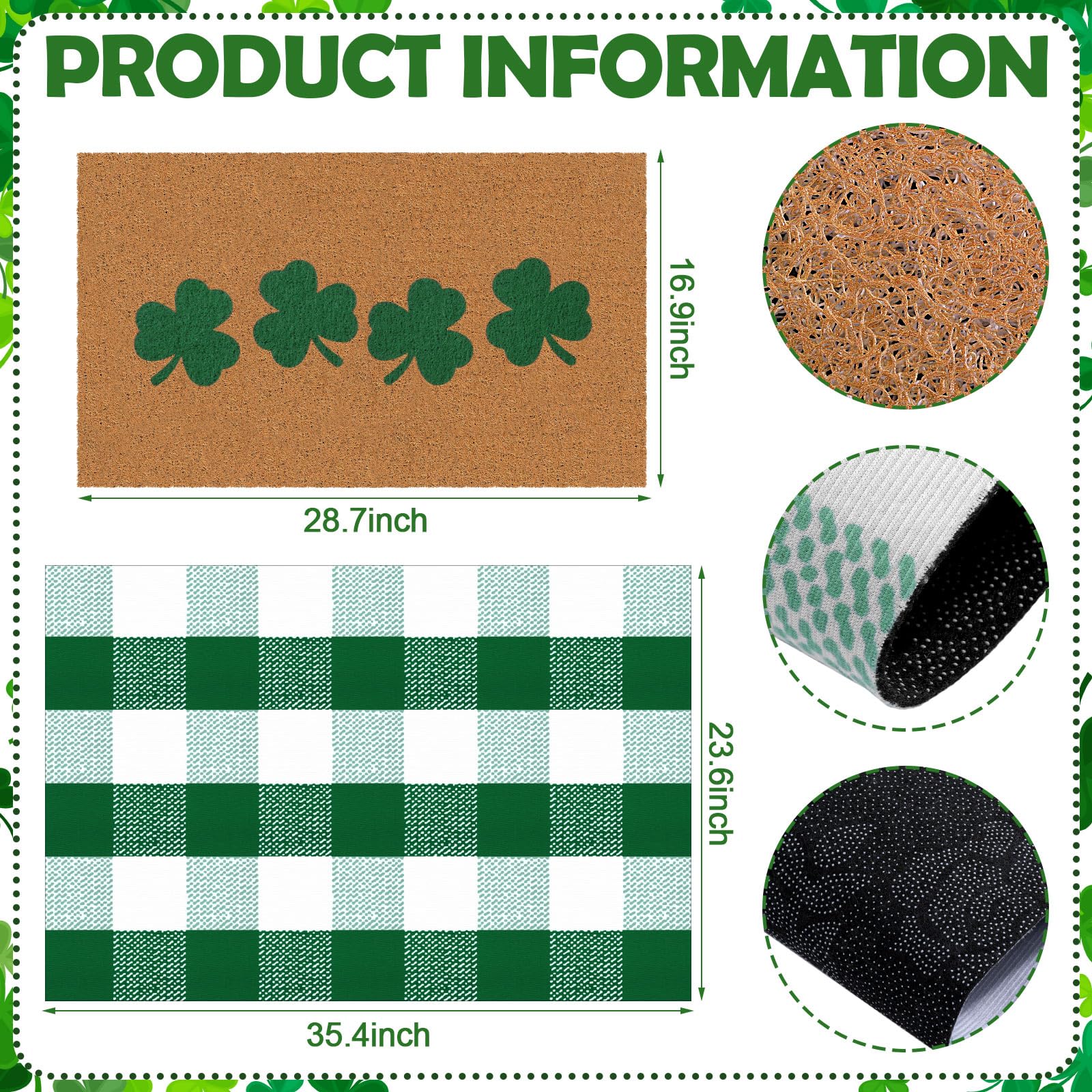 Tinideya St. Patrick's Day door mat Shamrock green-white 43x73 blends curb appeal with easy outdoor setup.
