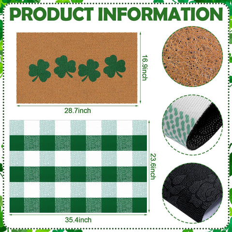 Tinideya St. Patrick's Day door mat Shamrock green-white 43x73 blends curb appeal with easy outdoor setup.