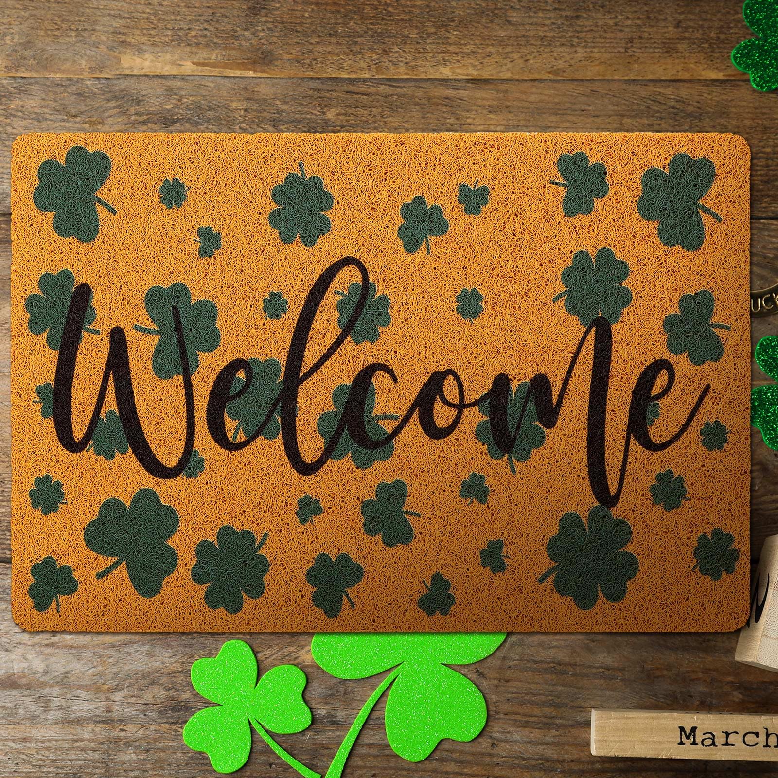 Tinideya St. Patrick's Day mat with cocofiber texture traps dirt
