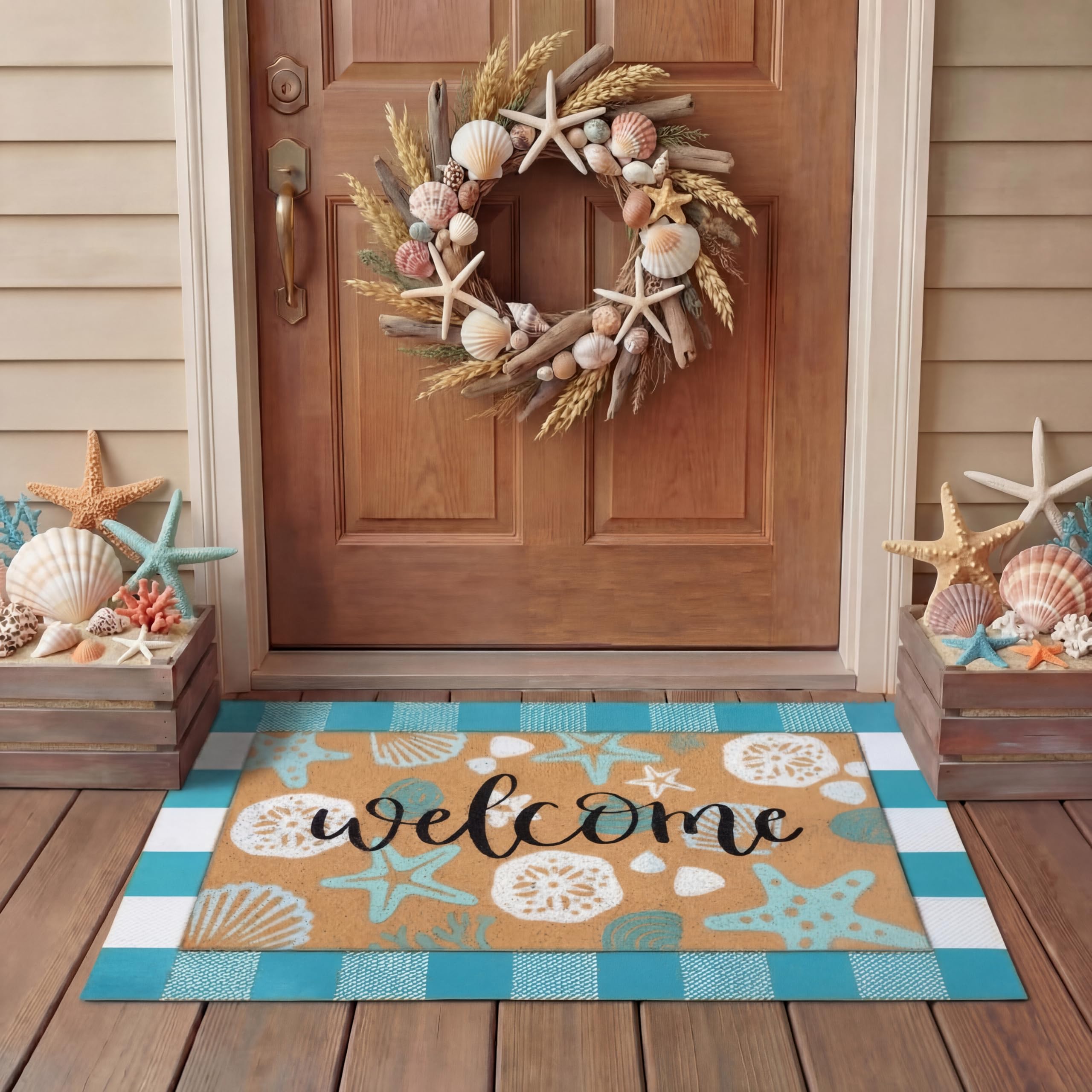 Tinideya summer door mat featuring coastal beach design for a welcoming entry