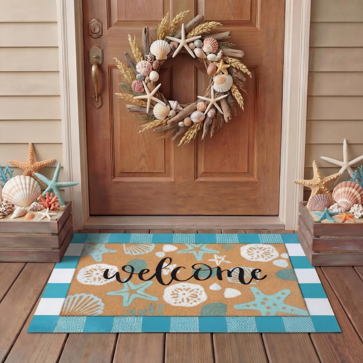 Tinideya summer door mat featuring coastal beach design for a welcoming entry