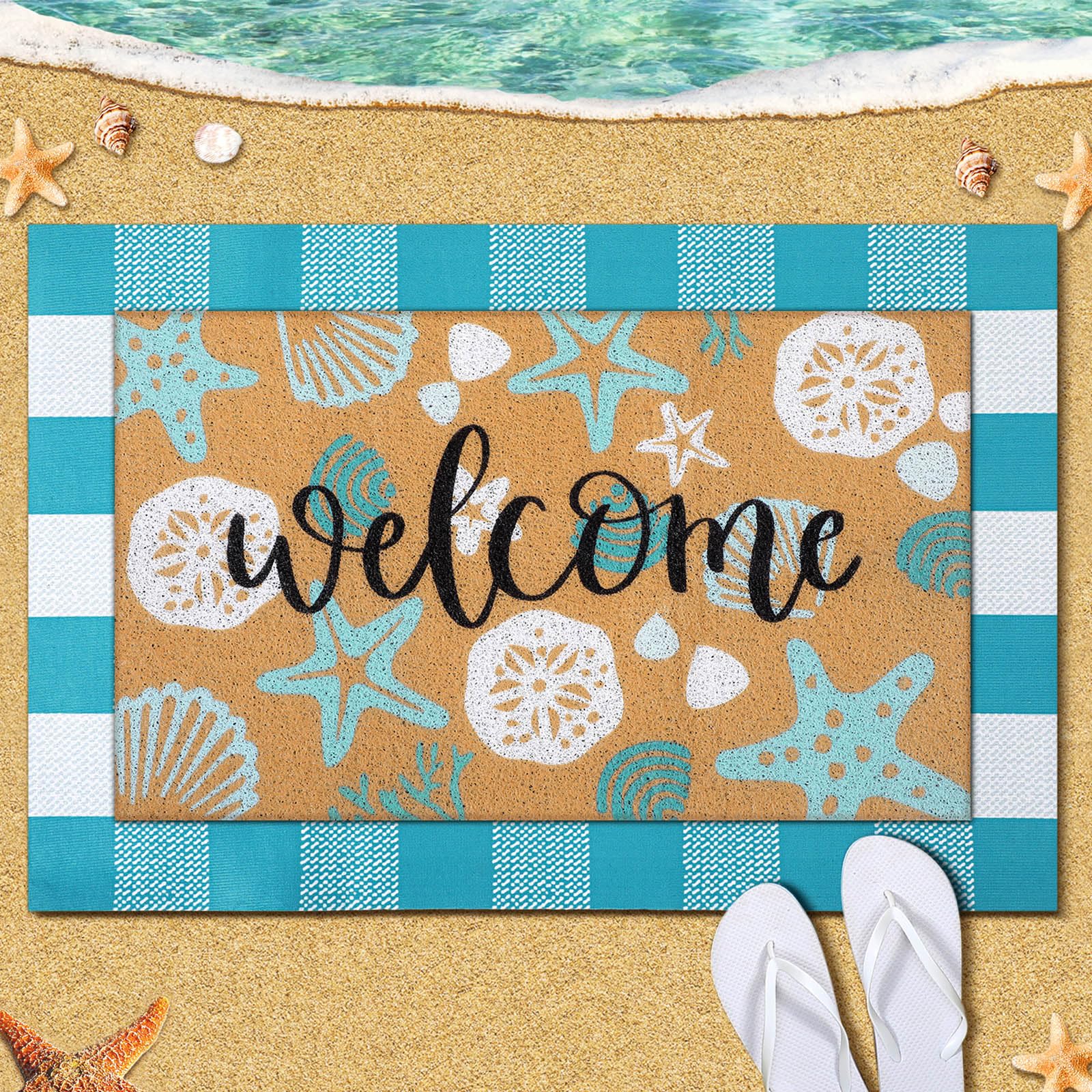 Tinideya two-pcs set with beach plaid mats for versatile entrance styling