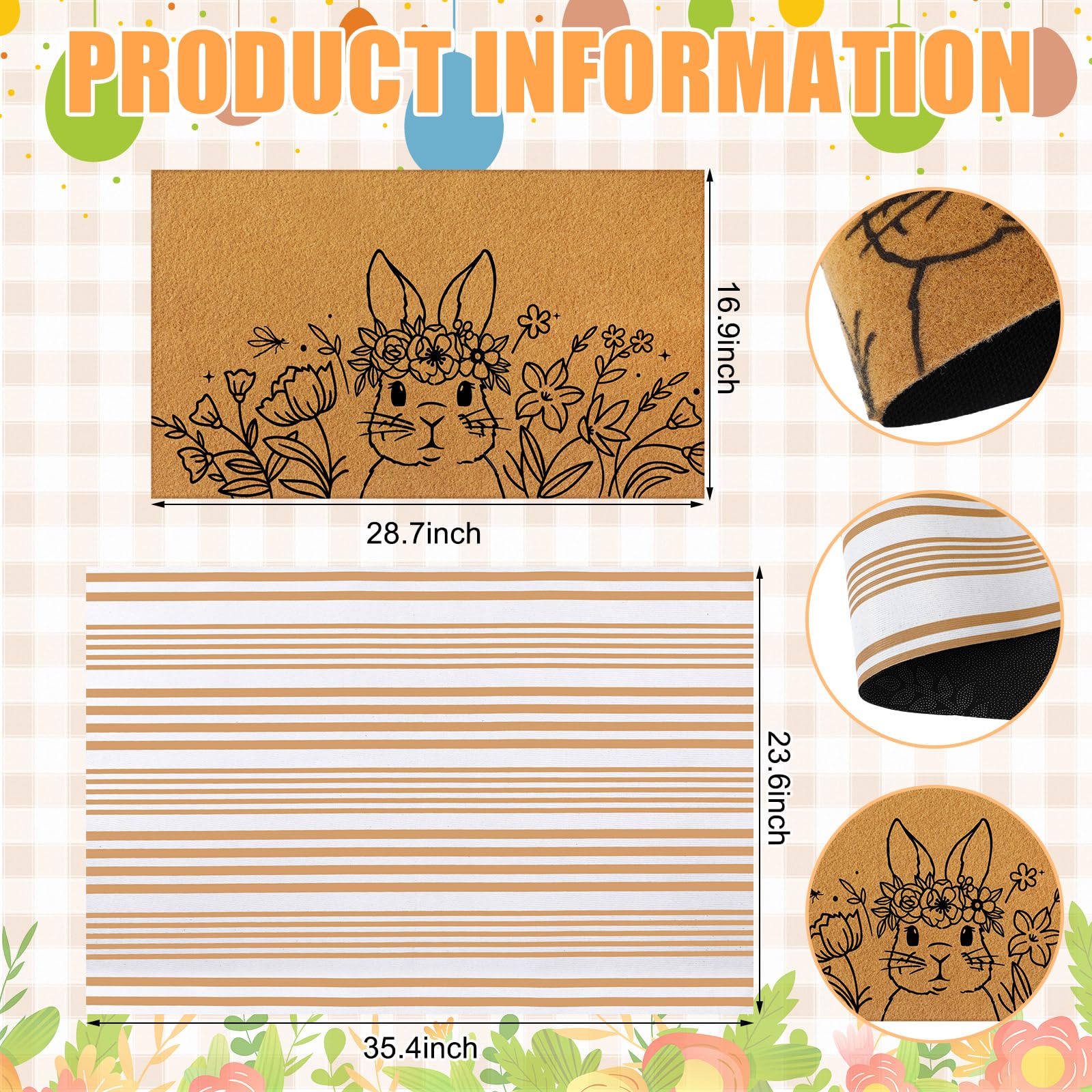 Tinideya two-piece Easter doormat set featuring bunny and flowers enhances front porch.