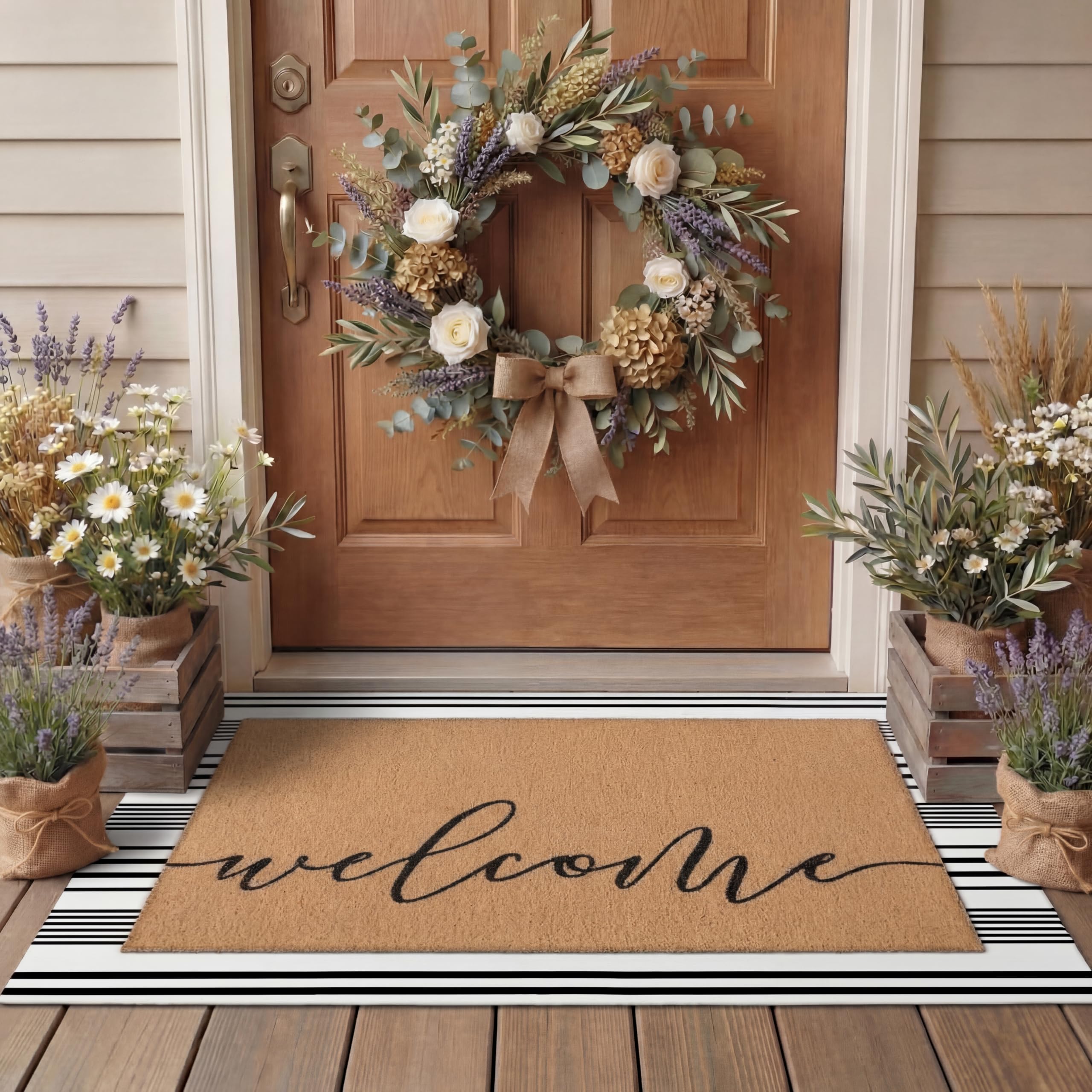 Tinideya welcome doormat with non-slip backing for outdoor entryways.
