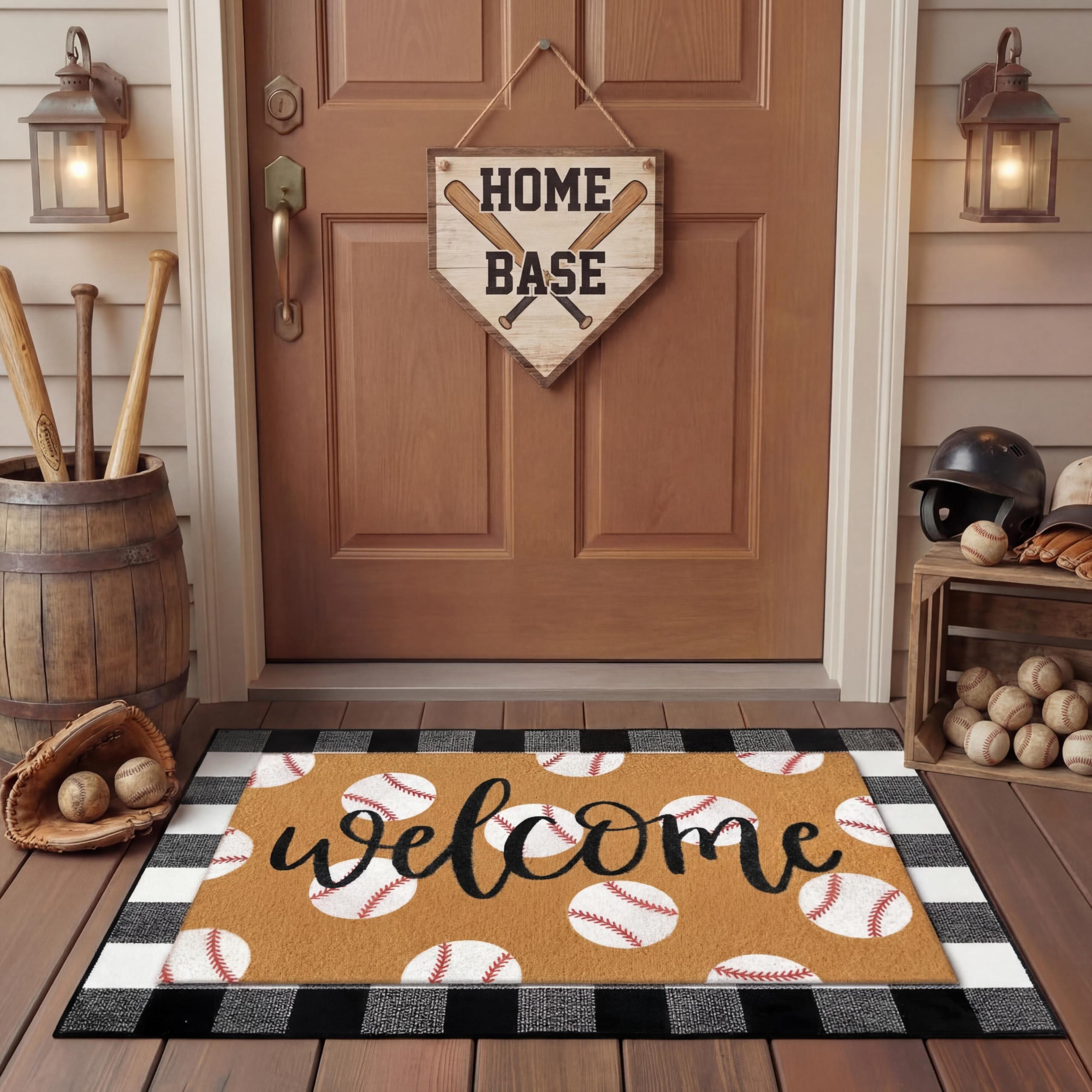Tinideya welcome doormat featuring baseball pattern for durable entryway protection
