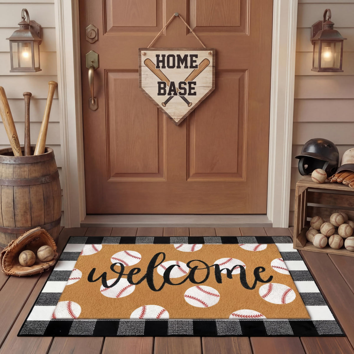 Tinideya welcome doormat featuring baseball pattern for durable entryway protection