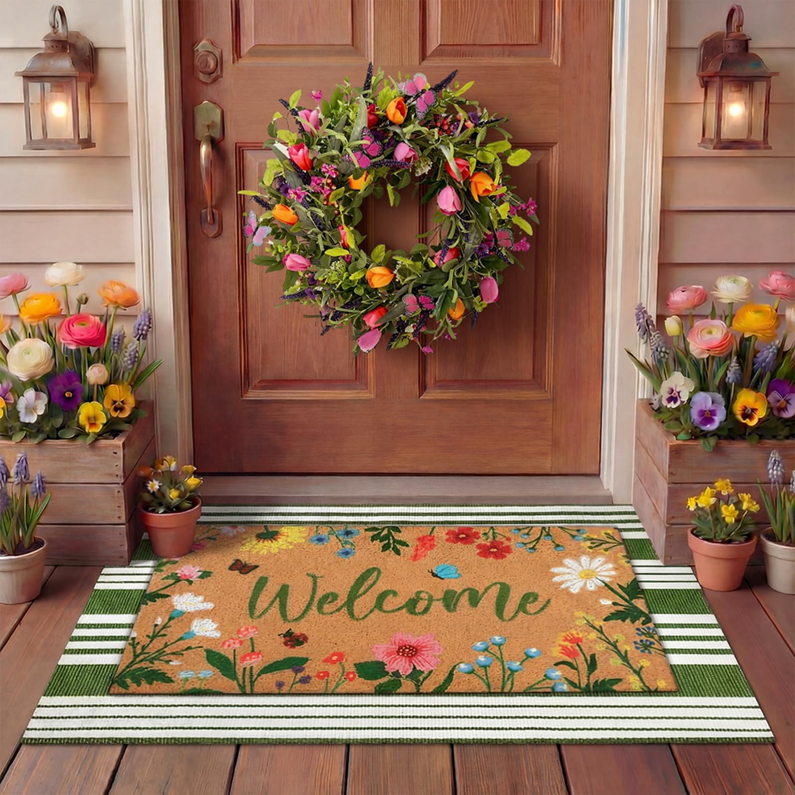 Tinideya welcome floral rug for front door with inviting ambience.