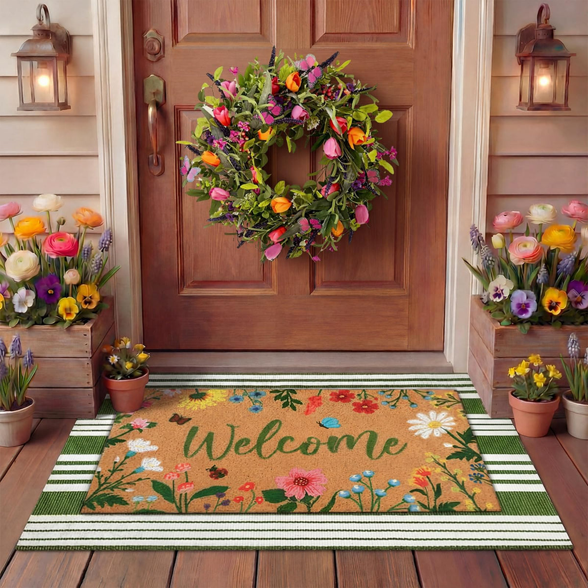 Tinideya welcome floral rug for front door with inviting ambience.