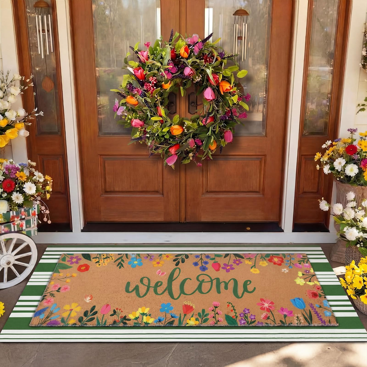 Tinideya welcome floral mat with non-slip backing for a safer entry.