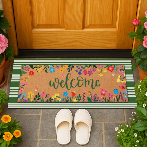 Tinideya welcome floral mat in large size for wide doors.
