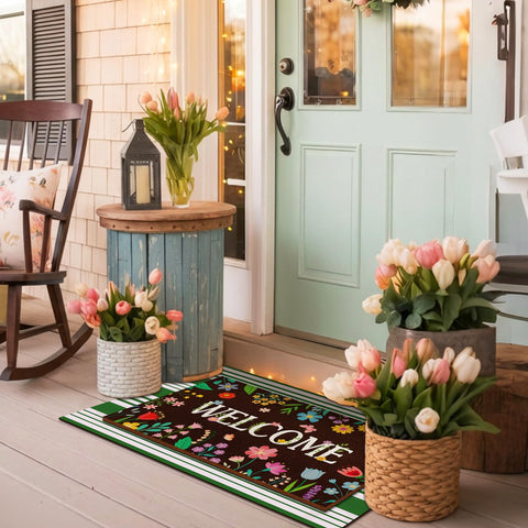Tinideya colorful spring flowers mat brightens entry and welcomes guests.