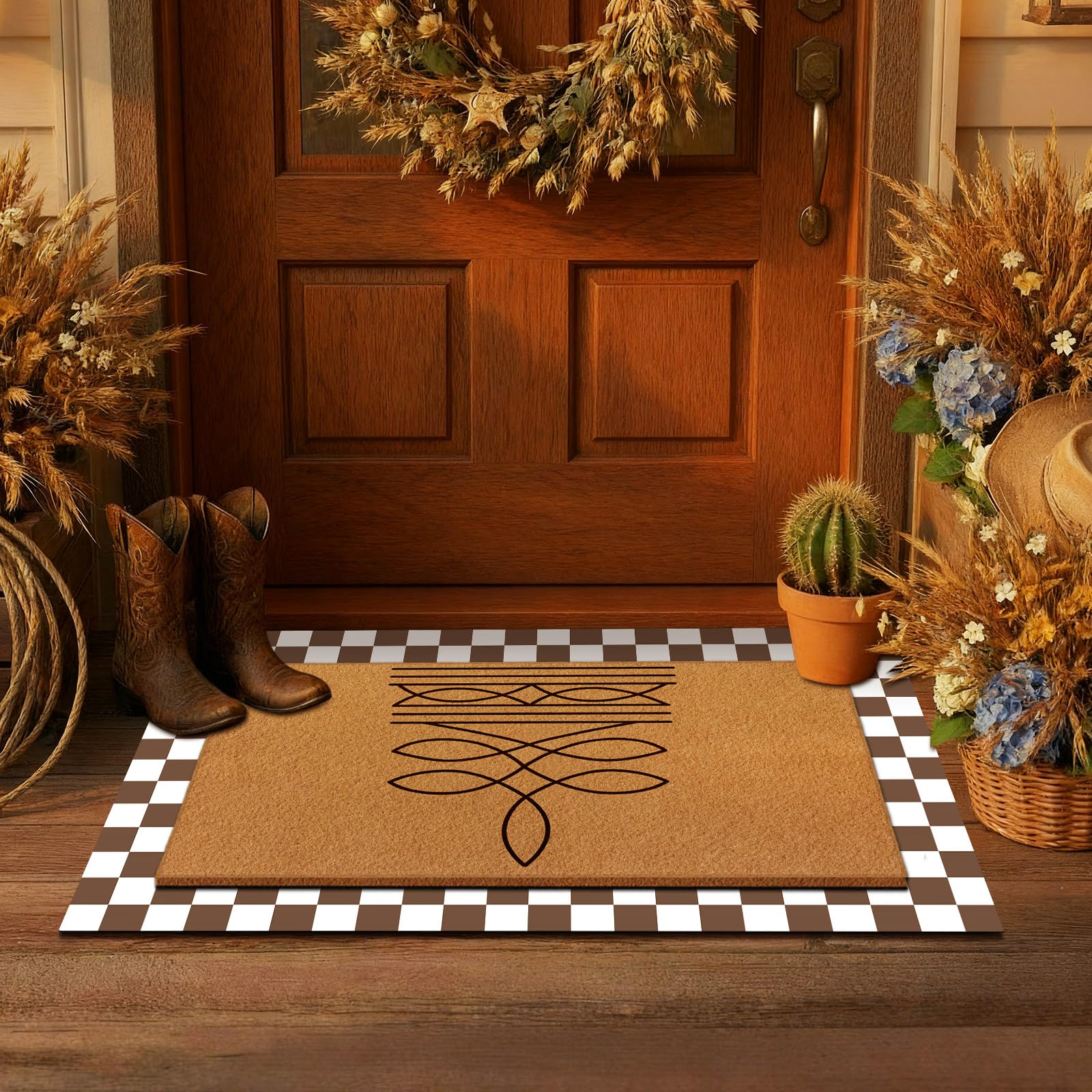 Tinideya western door mat with cowboy pattern adds curb appeal.