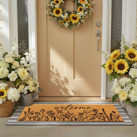 Tinideya wildflowers and stripe decor mat creates a welcoming ambiance.