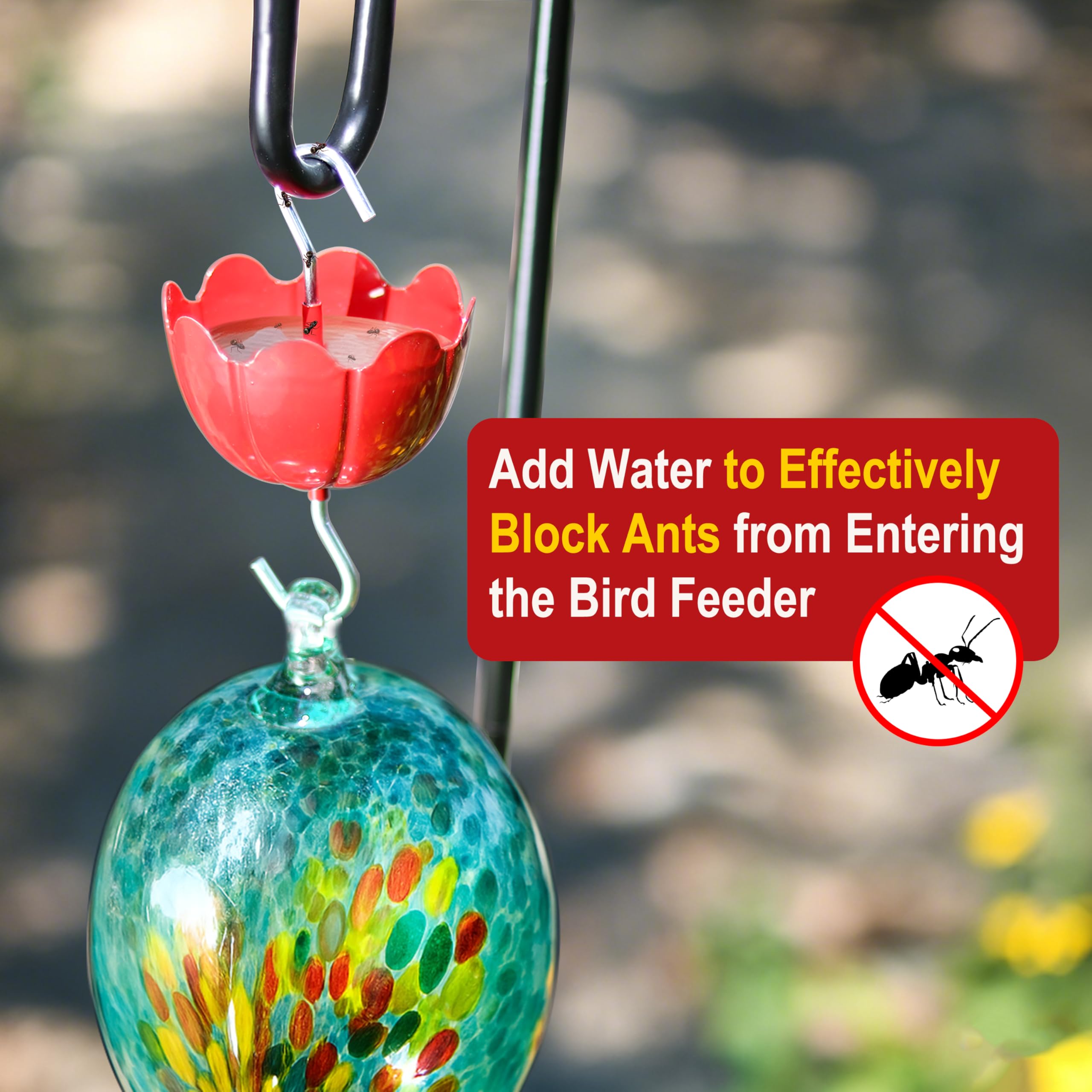 Tinlaviy ant moat attracts hummingbirds with a vivid color cue.