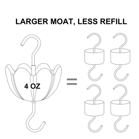 Tinlaviy ant moat supports hanging on tree branches for easy placement.