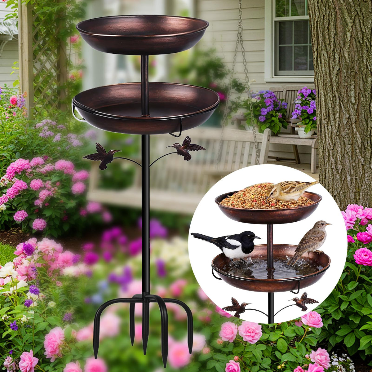 Tinrbip metal bird bath with 45-inch top bowl for refreshing garden bird baths