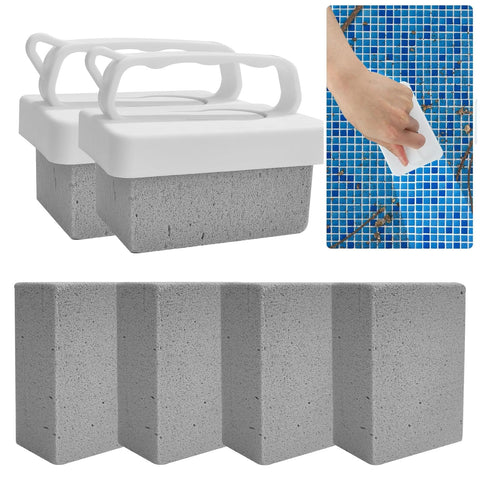 TINSKY 6-pack pool pumice stones with handle for tile cleaning and stain removal.