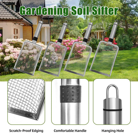 TINSKY 5-inch wide mesh sieve enables efficient filtering of soil, sand, and compost.