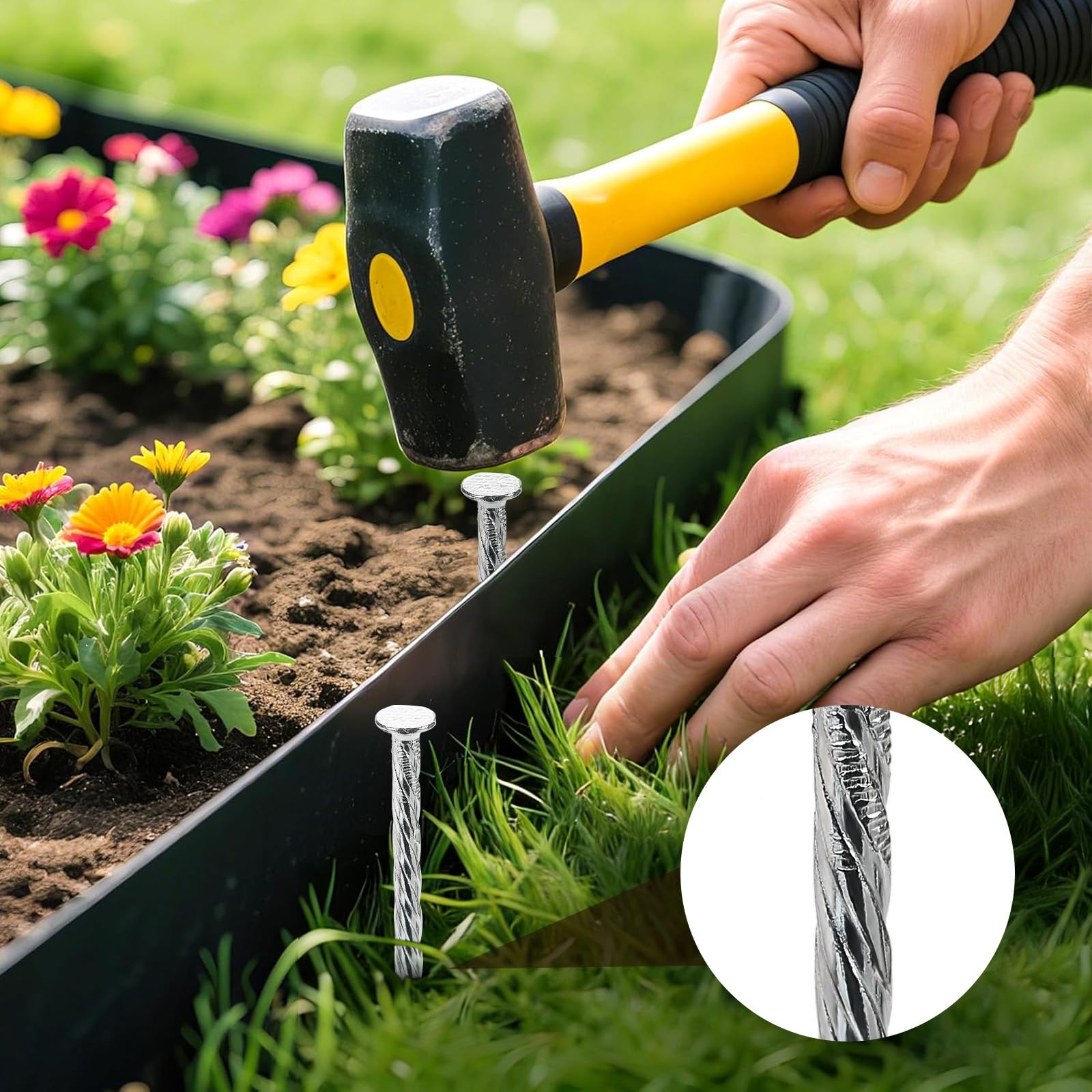 Tinsky spiral metal turf spikes for artificial grass, ideal for secure turf installation.