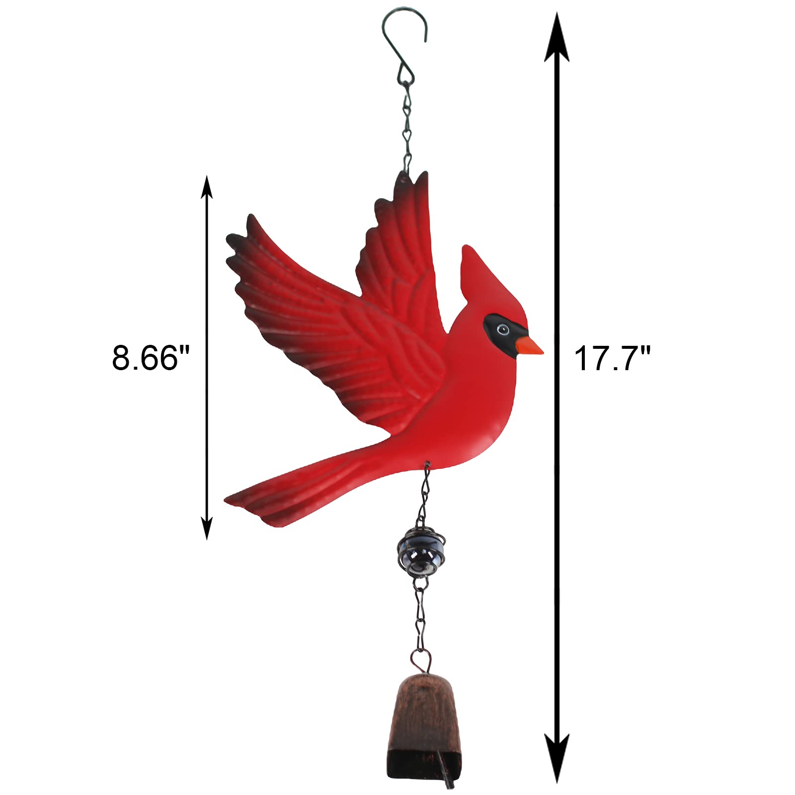 Tinsow cardinal wind chime hanging outdoors adds charming decor to patios.
