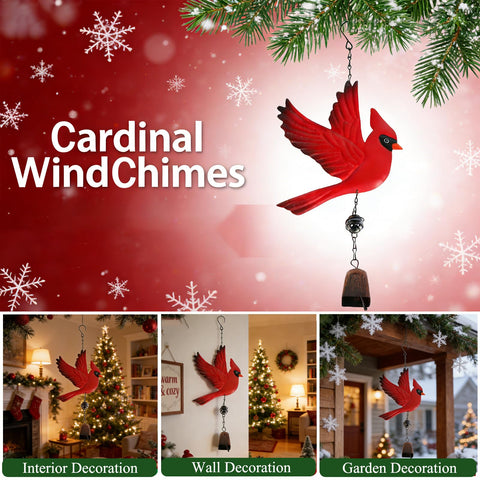 Tinsow cardinal wind chime measures 17.7 by 6.7 inches for visibility.