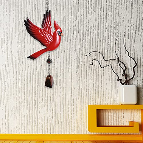 Tinsow cardinal wind chime close-up shows hand-painted, durable finishes.