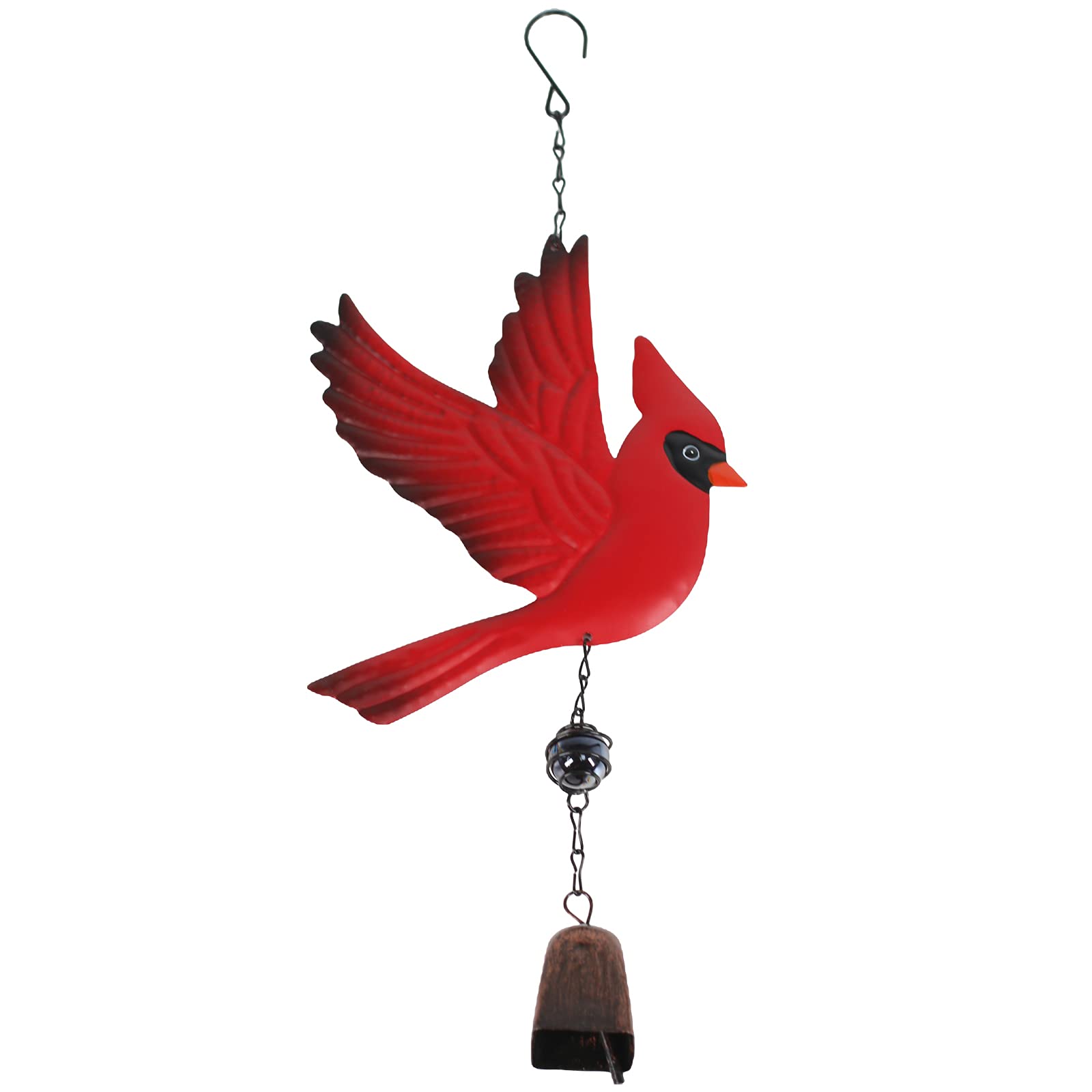 Tinsow cardinal wind chime with red bird design enhances garden ambiance.