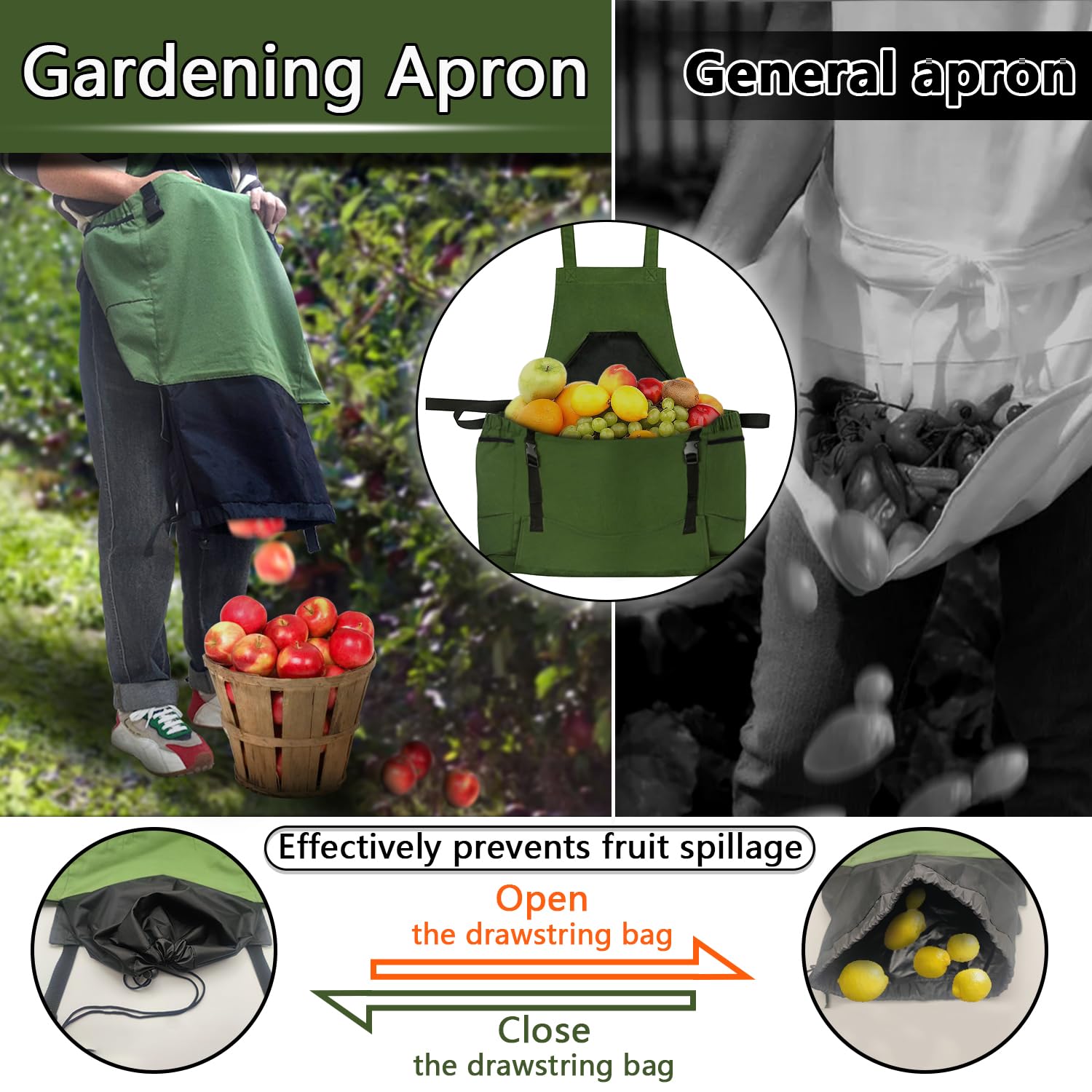 Tintsabo Gardening Apron extension bag with drawstring prevents loose produce