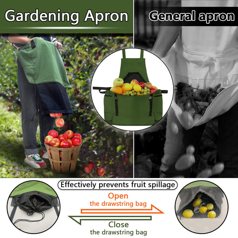 Tintsabo Gardening Apron extension bag with drawstring prevents loose produce