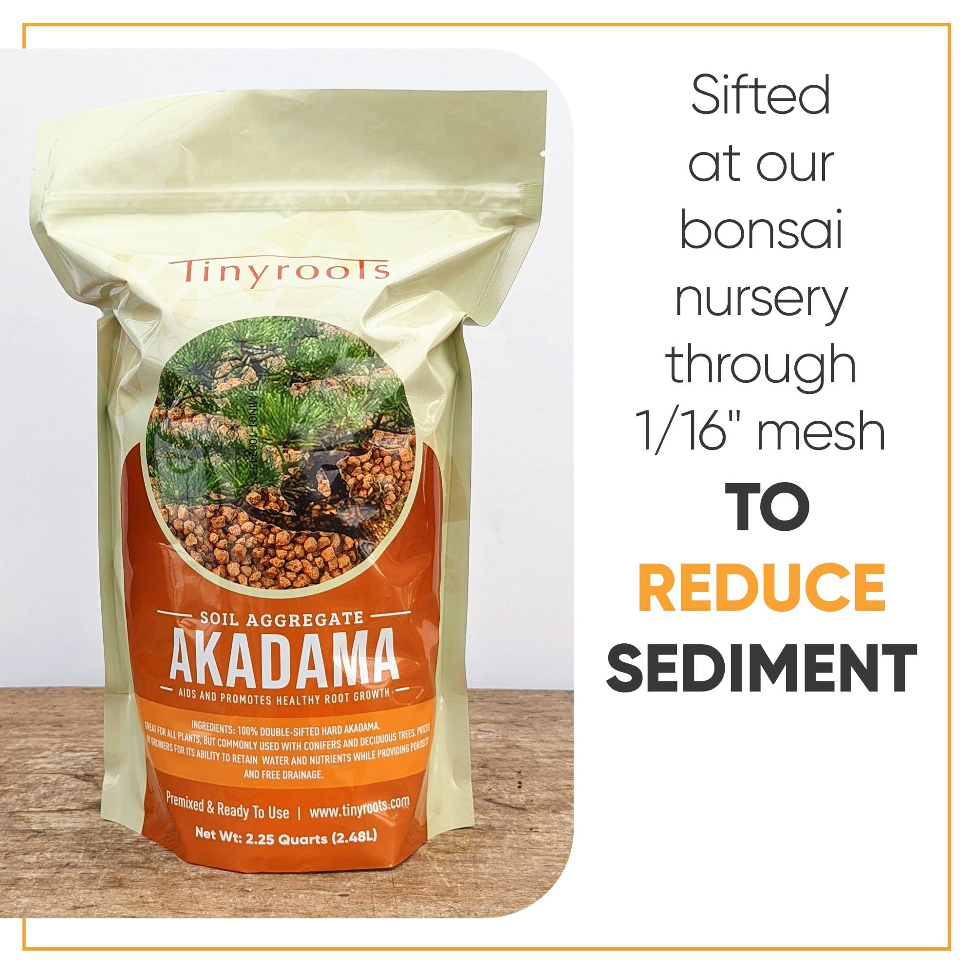 Tinyroots Akadama dust-free grains enable cleaner handling during potting.