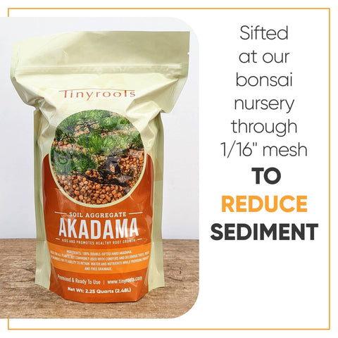 Tinyroots Akadama dust-free grains enable cleaner handling during potting.